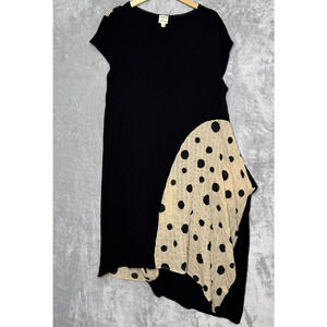 Truth + Style Tunic Top Womens Large Black Cream Polka Dot Langenlook Pocket